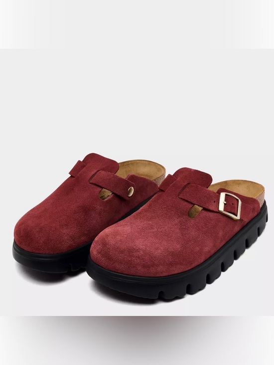 Birkenstock Shoes - Birkenstock Platform Burgundy Suede Clog Mules, size 39